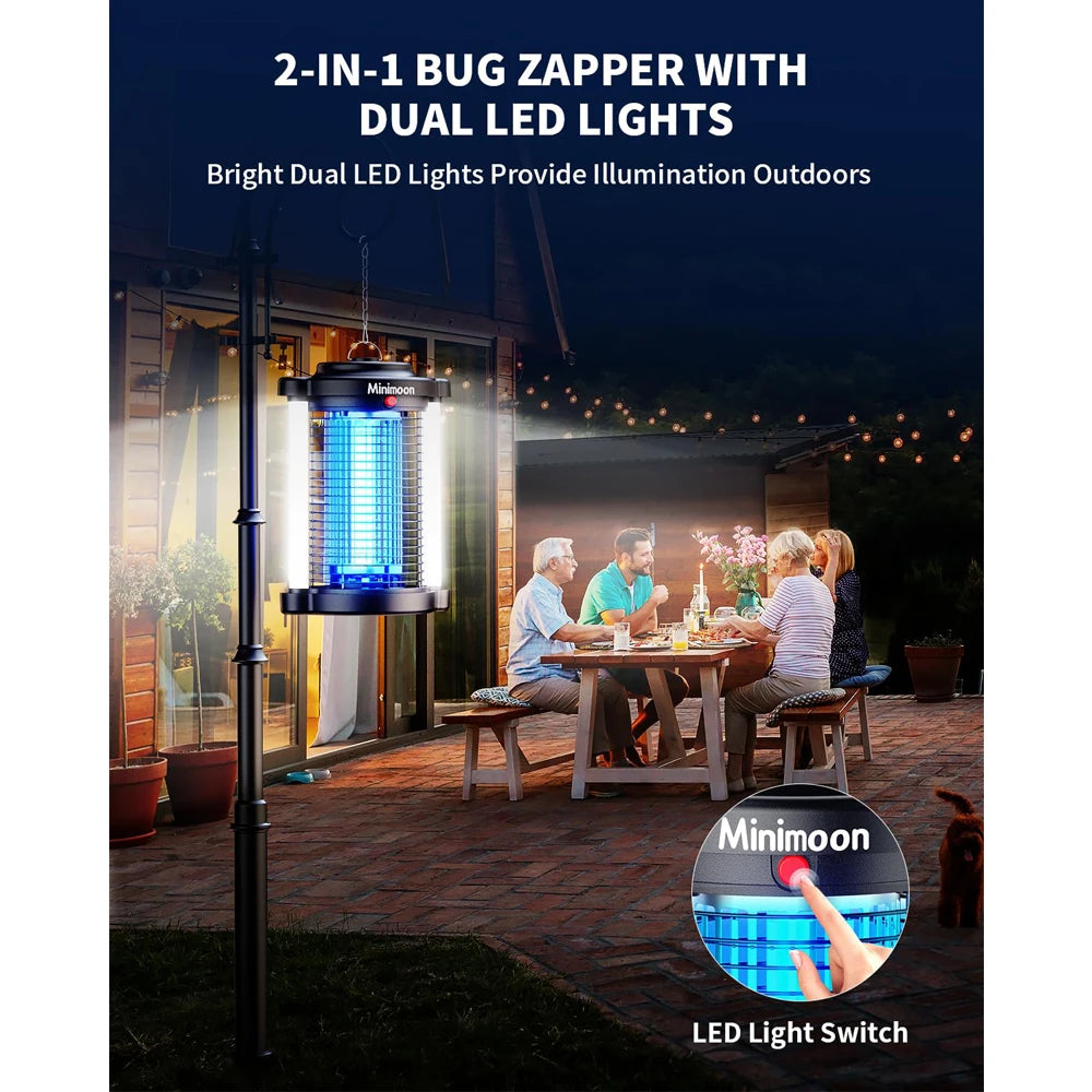 Minimoon Bug Zapper Outdoor Mosquito Zapper with Dual LED Light 4200V Electric Fly Trap 15W IPX4 Insect Trap