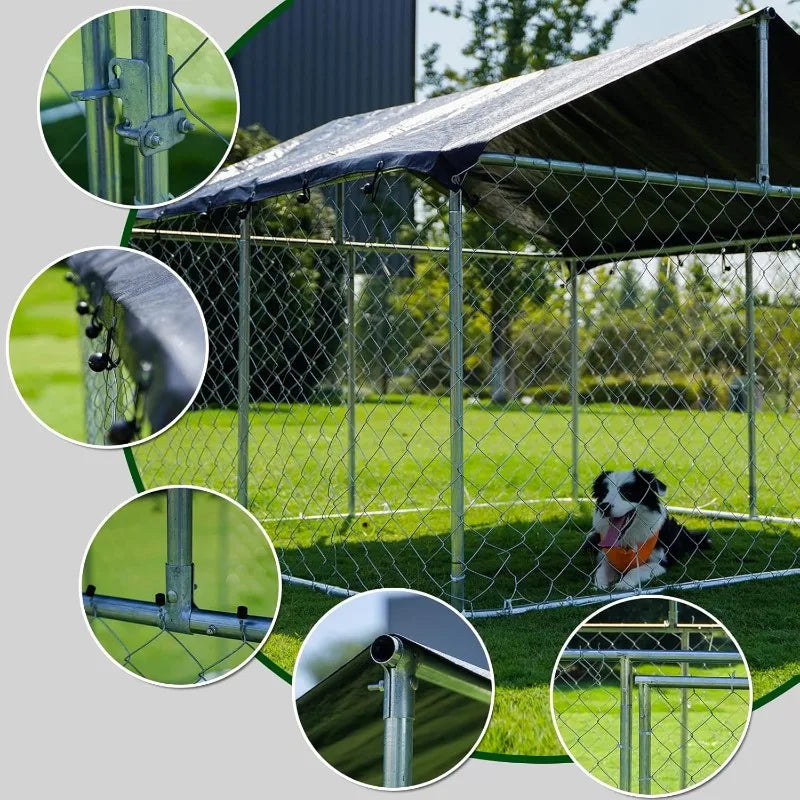 Outdoor Dog Playpen Heavy Duty Dog Kennel House Mesh Dog Cage Pet Kennel Steel Fence with Secure Lock 6.56 Feet by 6.56 Feet