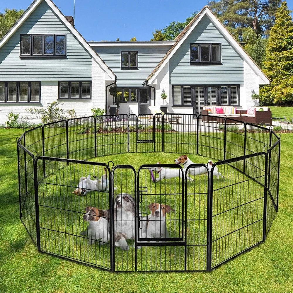 16 Panels Metal Dog Playpen 48 Inch Height Dog Fence Exercise Pen with Doors for Large Medium Small Dogs Rabbits Cats Foldable Pet Enclosure