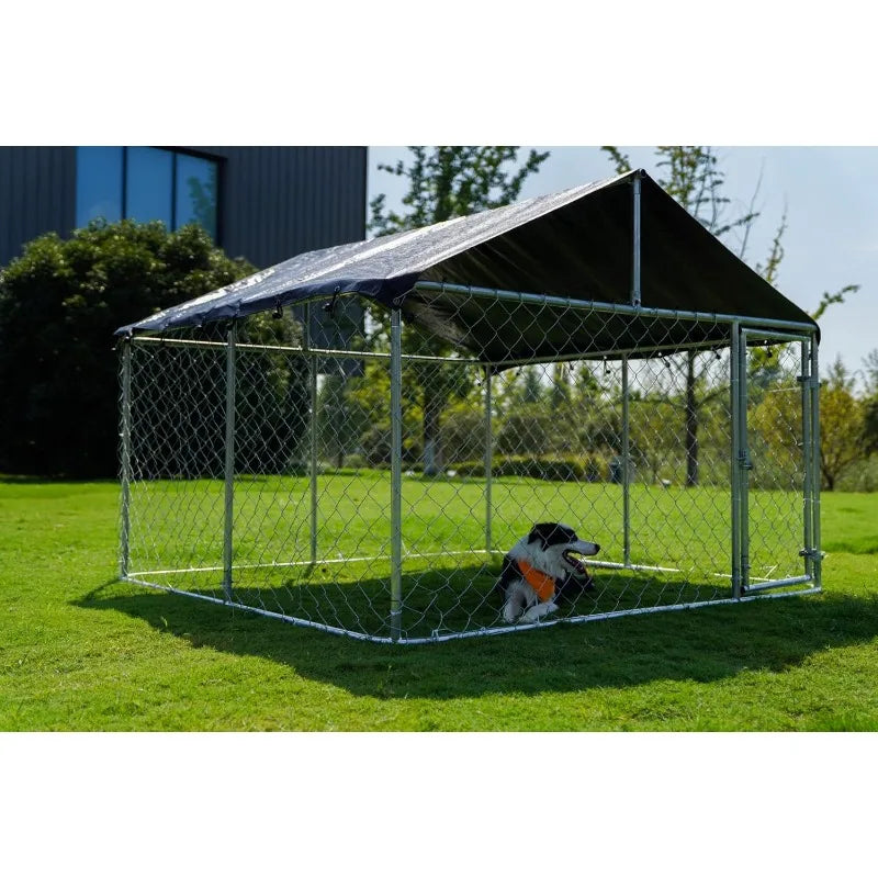 Outdoor Dog Playpen Heavy Duty Dog Kennel House Mesh Dog Cage Pet Kennel Steel Fence with Secure Lock 6.56 Feet by 6.56 Feet