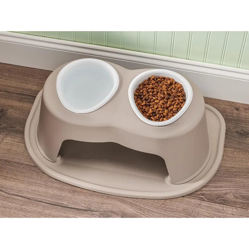 WeatherTech Double High Pet Feeding System with Plastic Dog and Cat Bowls 10 Inch High Stand Tan