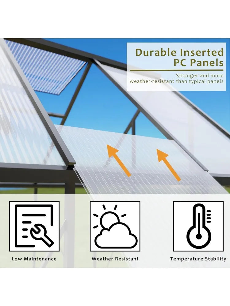 6 x 4 FT Polycarbonate Greenhouse, Winter Greenhouses for Outdoors,Outdoor Greenhouse with Roof Air Vent, Heavy Duty Walk-in