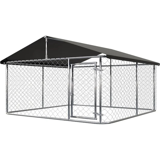 Outdoor Dog Playpen Heavy Duty Dog Kennel House Mesh Dog Cage Pet Kennel Steel Fence with Secure Lock 6.56 Feet by 6.56 Feet