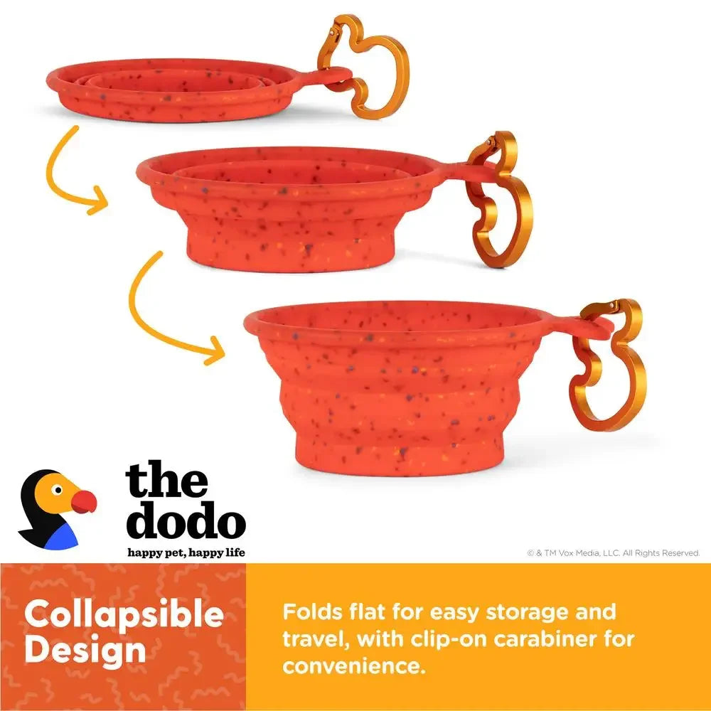 Collapsible Red Silicone Dog Bowl with Bird Carabiner Travel BPA Free Pet Food Water Dish Portable Clip On Bowl Dishwasher Safe