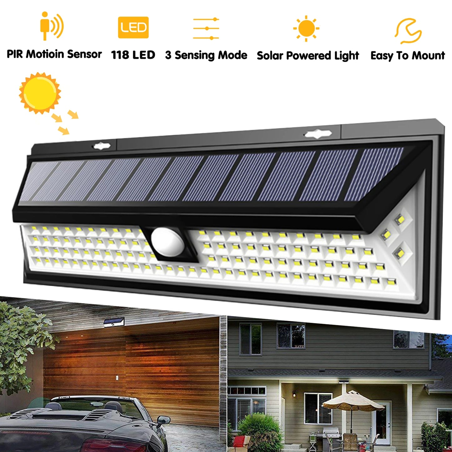 Solar Sensor Light Wall Light 118LED Solar Led Lamp Outdoor Garden Decoration With 3 Mode IP55 Waterproof Strong Lighting Lanter