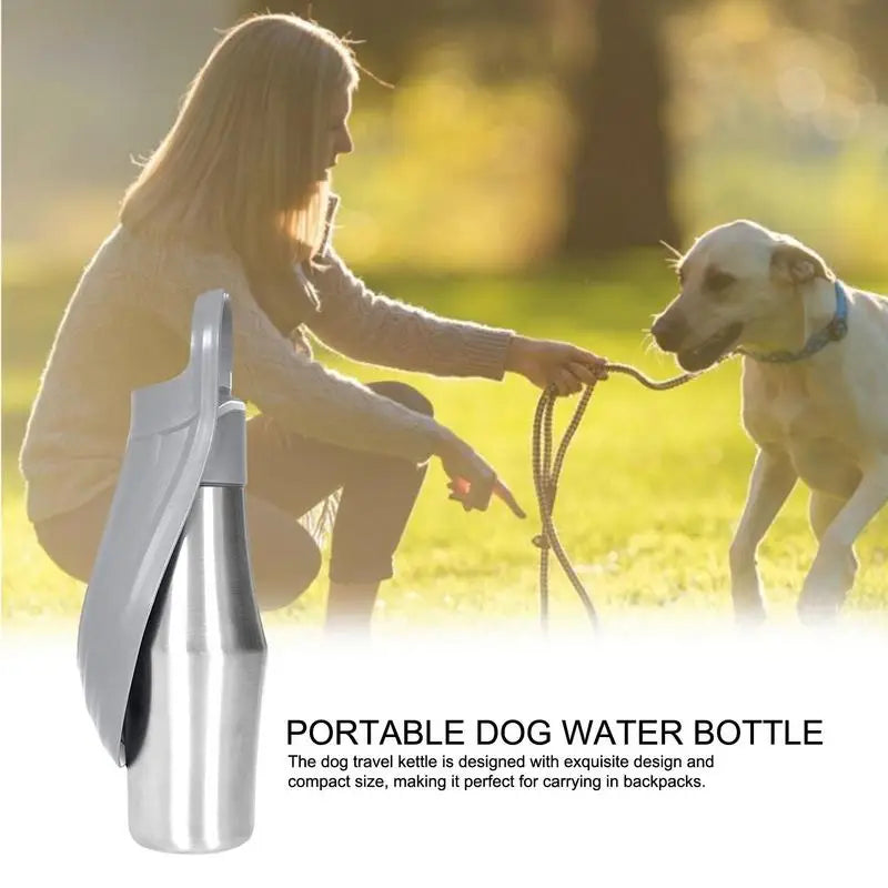 Dog Water Bottle 27 Ounce Stainless Steel Travel Water Dispenser 2 In 1 Dog Water Bowl For Camping Hiking And Outings