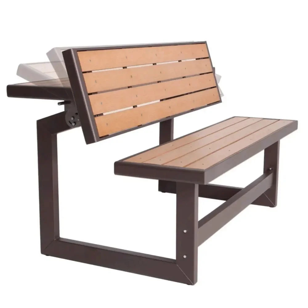 Modern Products Brown Wood Grain Convertible Patio Benches, Outdoor Wooden Picnic Table Garden Bench