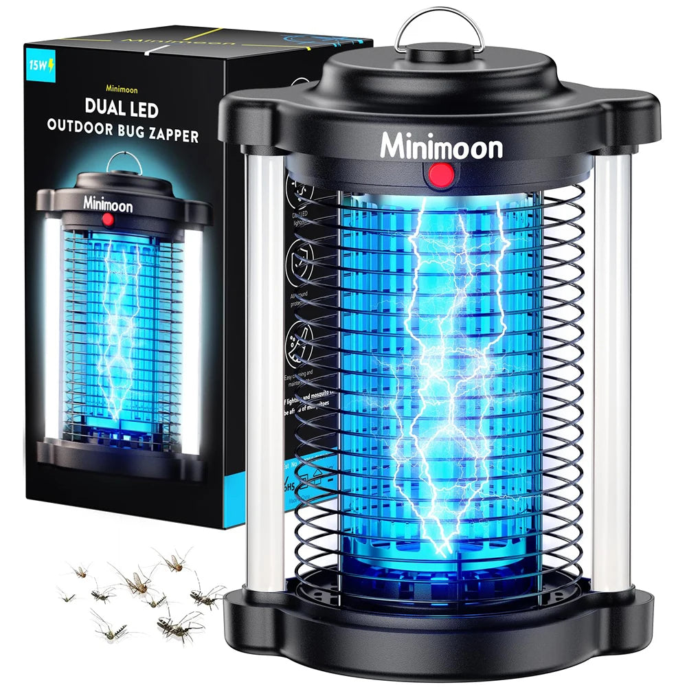 Minimoon Bug Zapper Outdoor Mosquito Zapper with Dual LED Light 4200V Electric Fly Trap 15W IPX4 Insect Trap