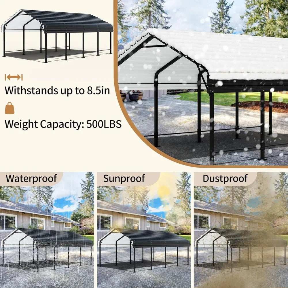 12 x 20 FT Metal Carport, Heavy Duty Carport Canopy w/Galvanized Steel Roof, Outdoor Car Tent Metal Garage Shelter