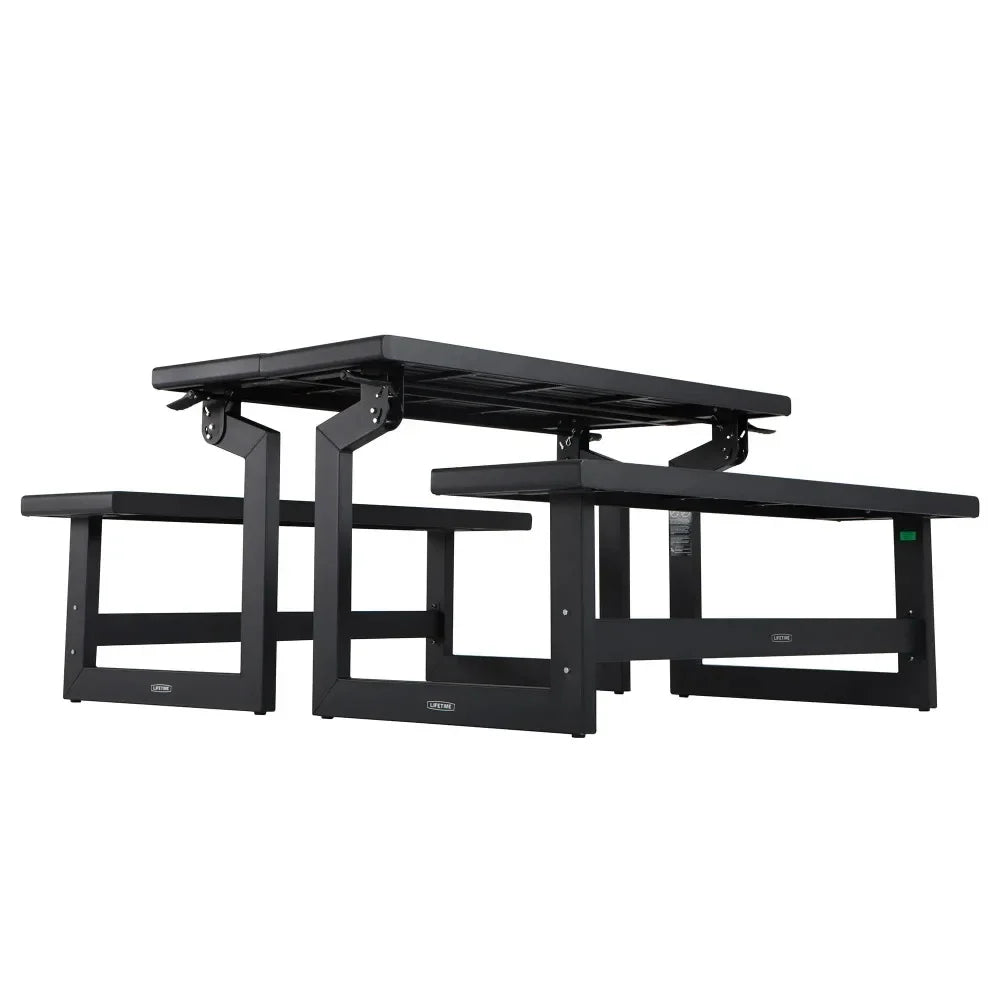 Modern Products Brown Wood Grain Convertible Patio Benches, Outdoor Wooden Picnic Table Garden Bench