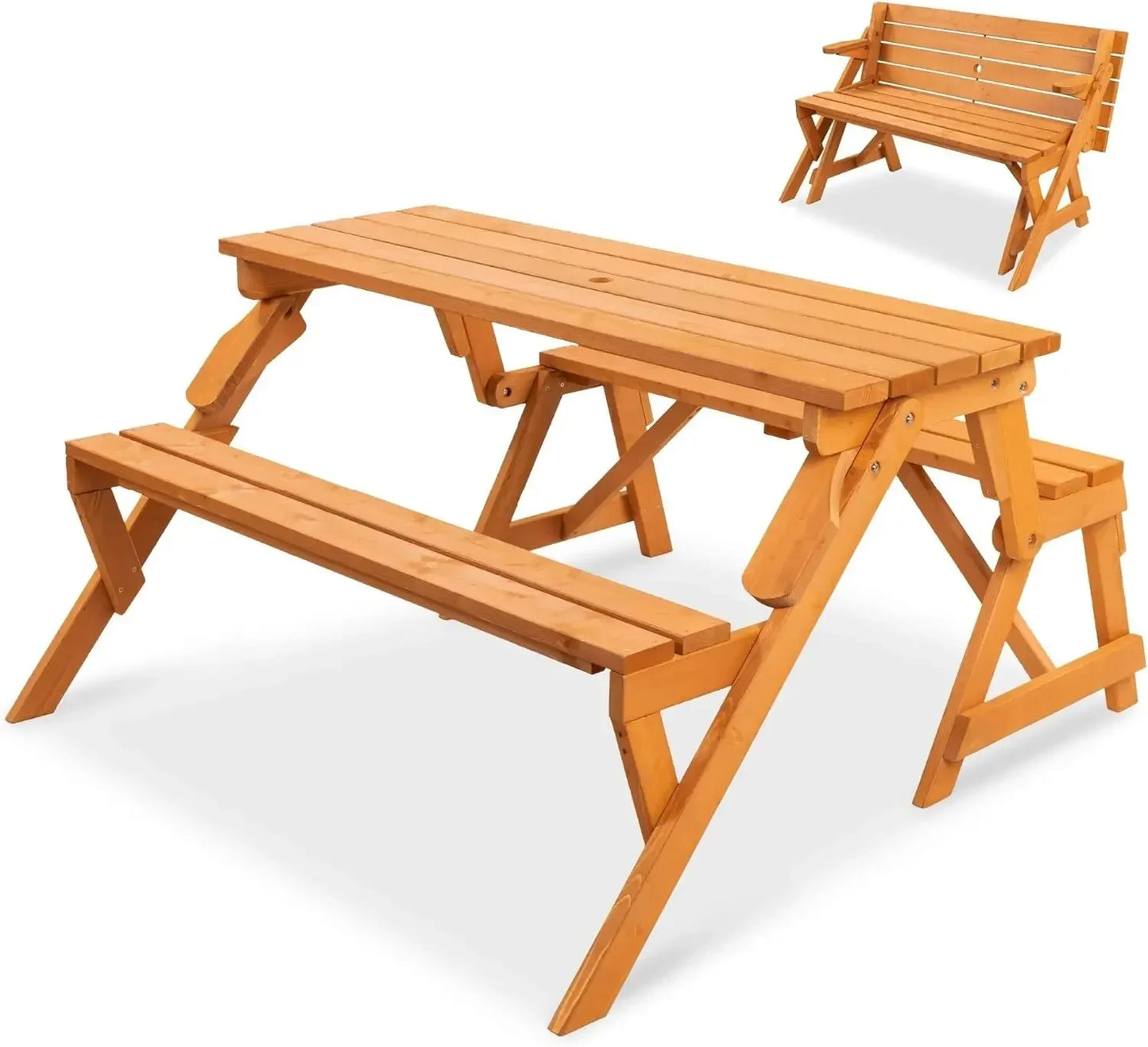 Modern Products Brown Wood Grain Convertible Patio Benches, Outdoor Wooden Picnic Table Garden Bench