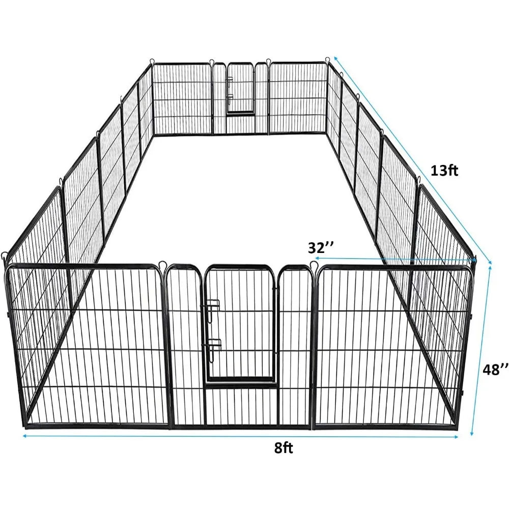 16 Panels Metal Dog Playpen 48 Inch Height Dog Fence Exercise Pen with Doors for Large Medium Small Dogs Rabbits Cats Foldable Pet Enclosure