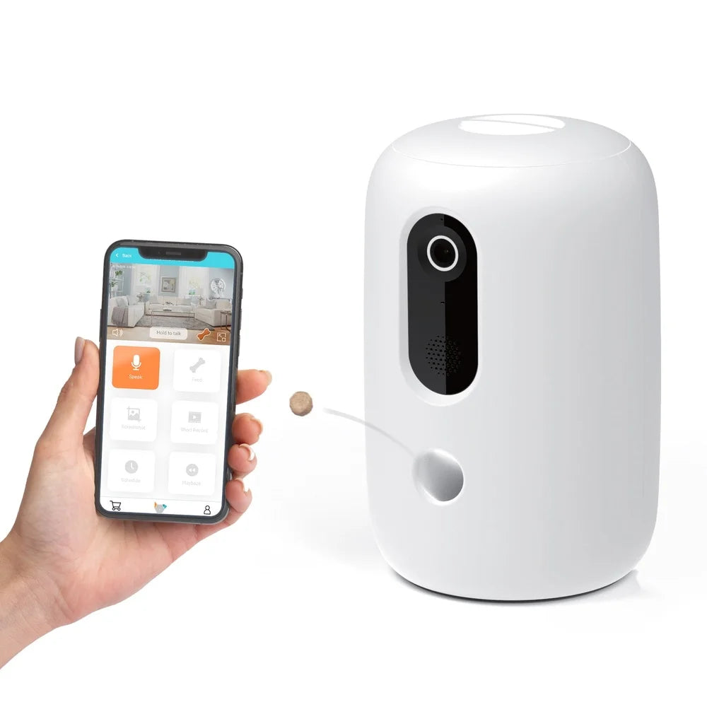 App Enabled Automatic Pet Treat Dispenser with HD Camera for Cats and Dogs Interactive Feeding Motion Sensor Night Vision Two Way Communication