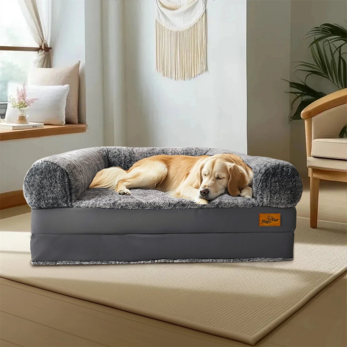 180cm Long Dog Bed for Adults and Pets Foldable Calming Plush Cover Orthopedic Sponge Base