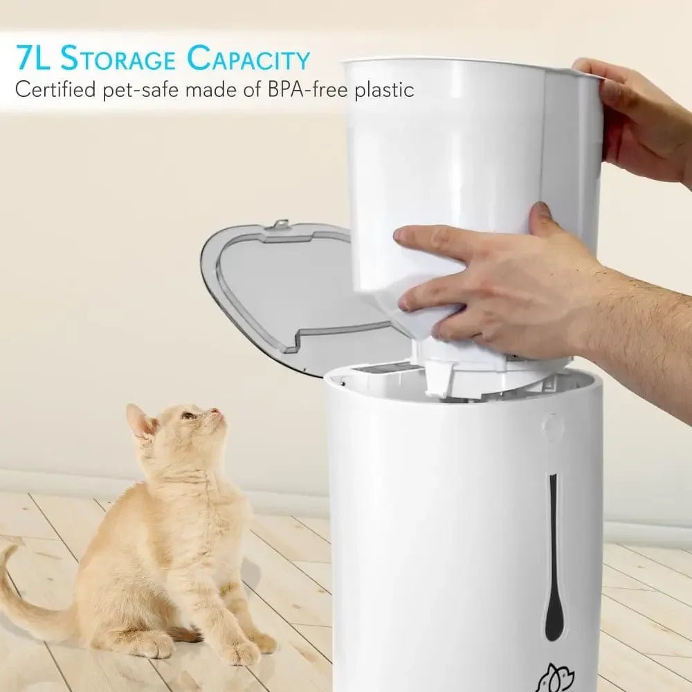 Smart Automatic Pet Feeder Programmable Digital Dispenser with Voice Message Playback Adjustable Food Amount and Frequency LCD Display