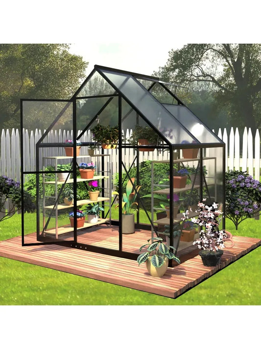 6 x 4 FT Polycarbonate Greenhouse, Winter Greenhouses for Outdoors,Outdoor Greenhouse with Roof Air Vent, Heavy Duty Walk-in