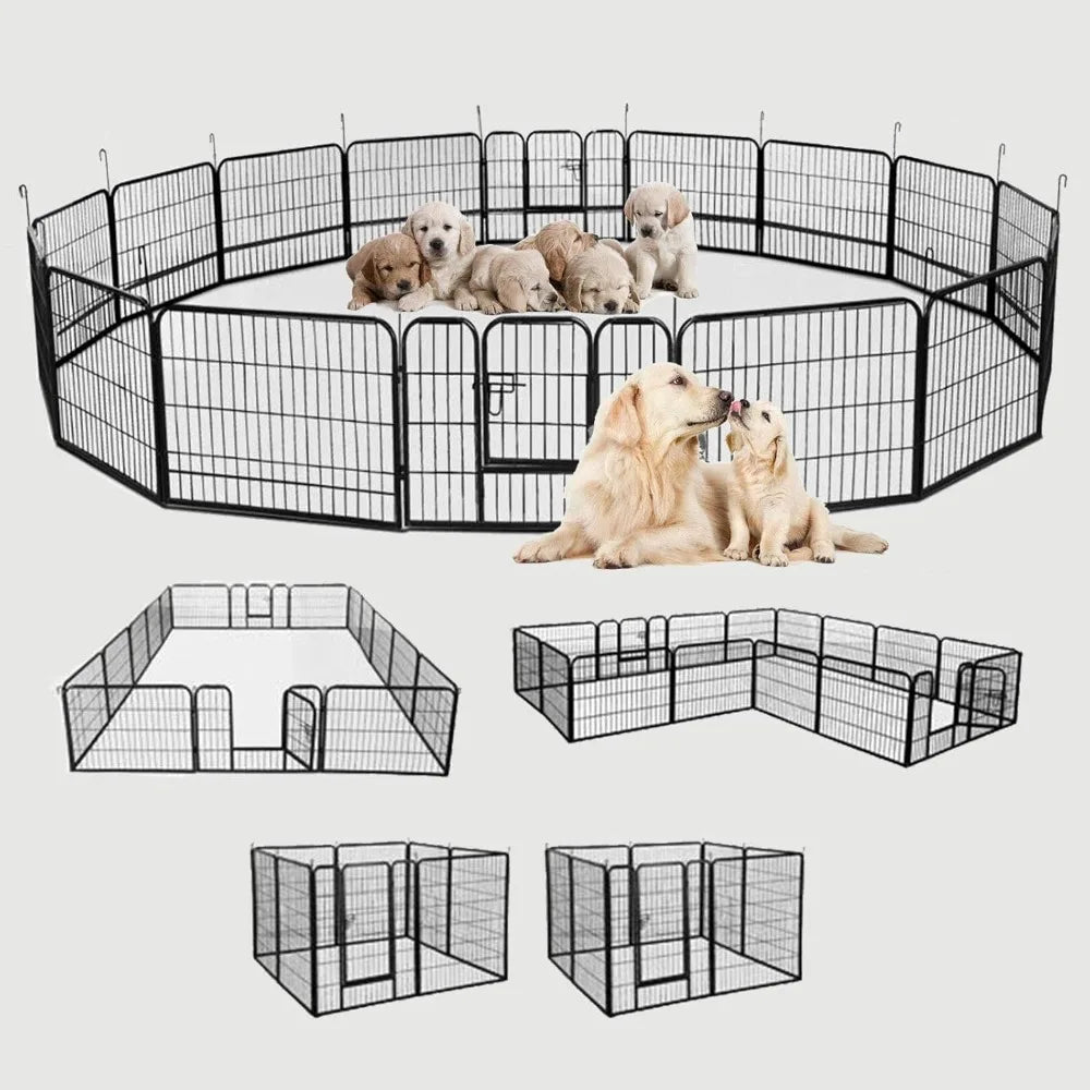 16 Panels Metal Dog Playpen 48 Inch Height Dog Fence Exercise Pen with Doors for Large Medium Small Dogs Rabbits Cats Foldable Pet Enclosure