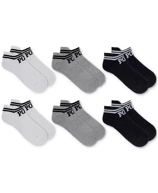 Polo Ralph Lauren Men's 6 Pack Double Bar Stripe Low Cut Socks
