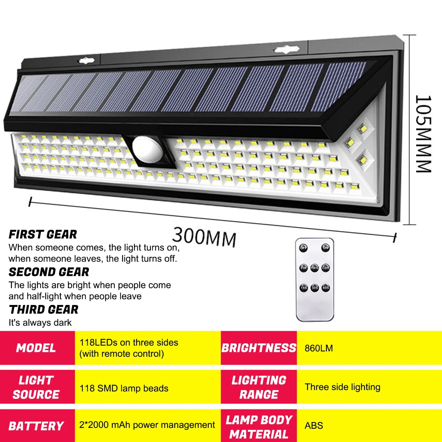 Solar Sensor Light Wall Light 118LED Solar Led Lamp Outdoor Garden Decoration With 3 Mode IP55 Waterproof Strong Lighting Lanter