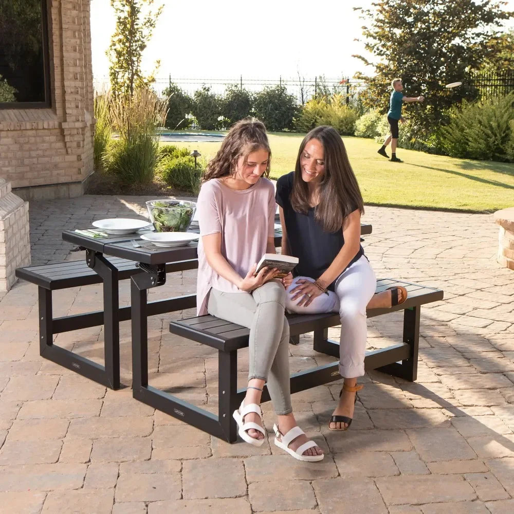 Modern Products Brown Wood Grain Convertible Patio Benches, Outdoor Wooden Picnic Table Garden Bench