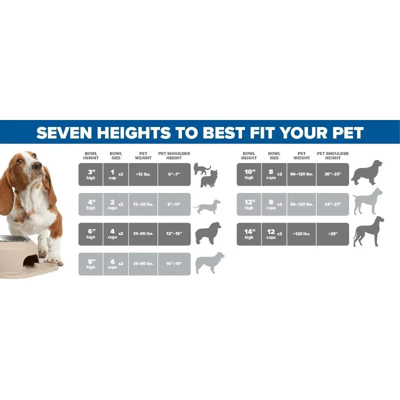 WeatherTech Double High Pet Feeding System with Plastic Dog and Cat Bowls 10 Inch High Stand Tan