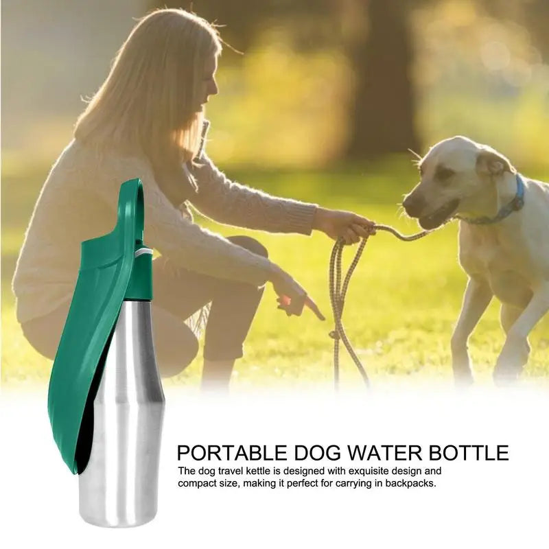 Dog Water Bottle 27 Ounce Stainless Steel Travel Dispenser Pet Accessories Two In One Dog Water Bowl For Travel Outings Camping