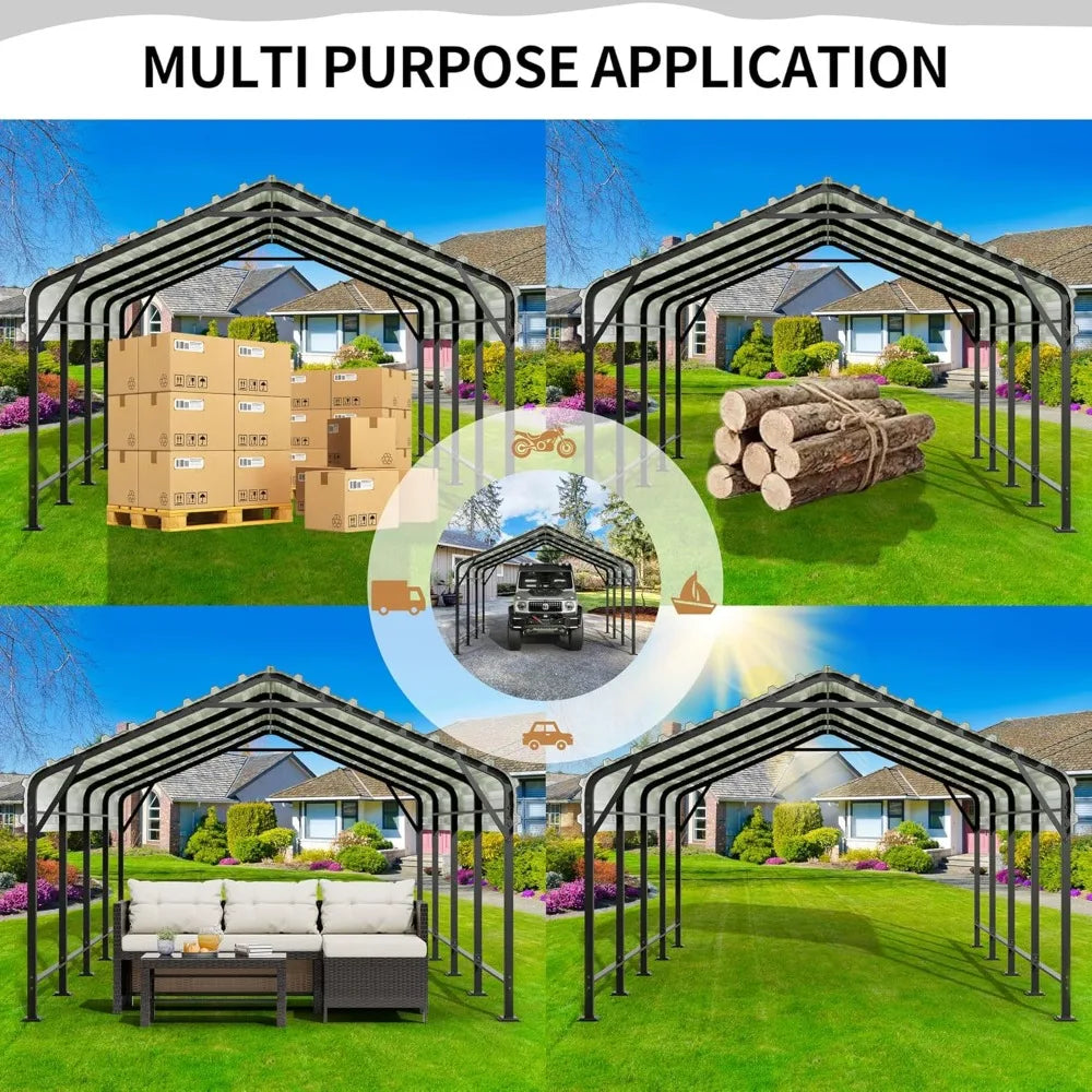 12 x 20 FT Metal Carport, Heavy Duty Carport Canopy w/Galvanized Steel Roof, Outdoor Car Tent Metal Garage Shelter