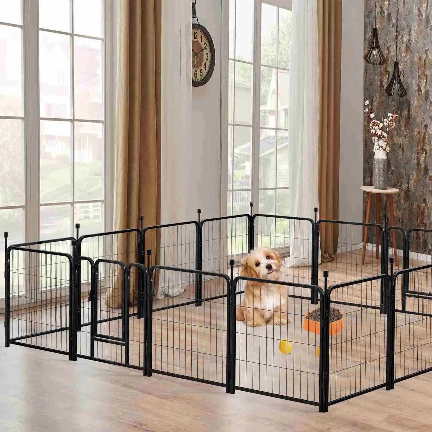 16 Panels 24 Inch Pet Exercise Playpen with Sound Reduction Cover and 2 Clip Metal Dog Puppy Playpen for Indoor Outdoor Use