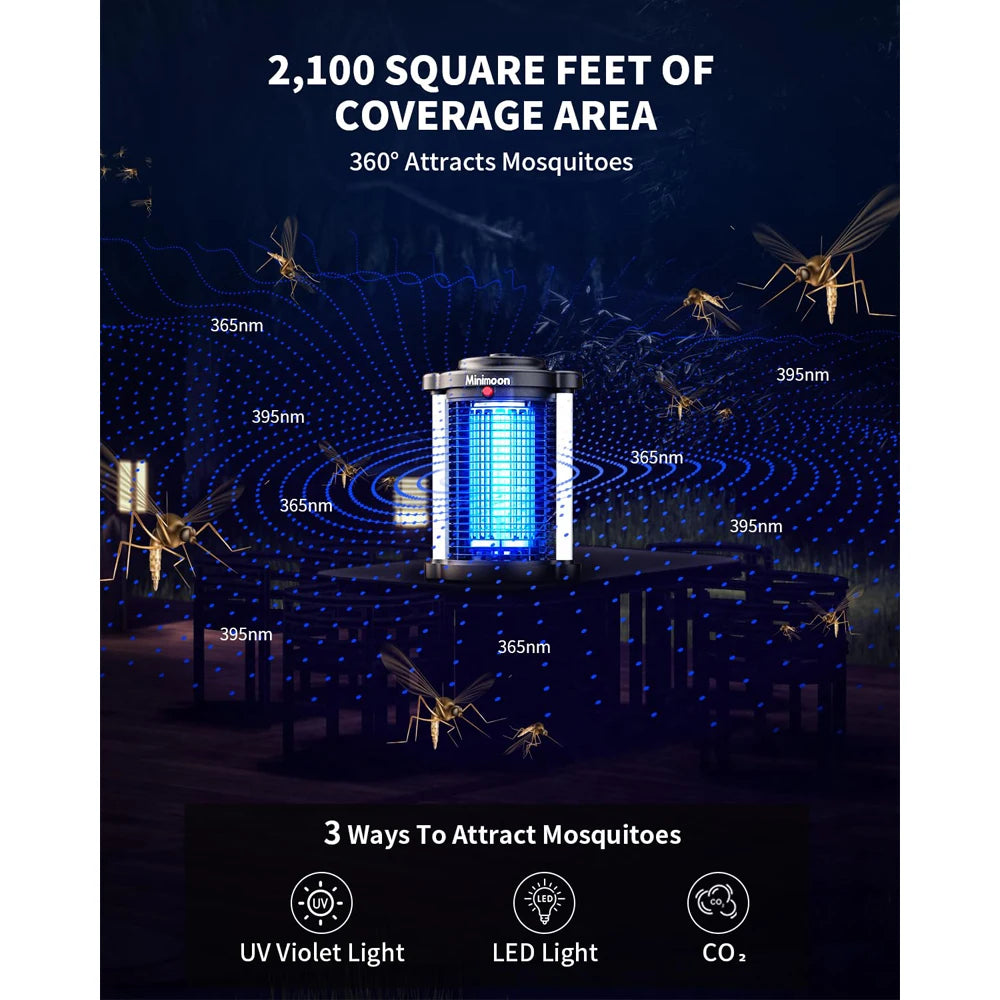 Minimoon Bug Zapper Outdoor Mosquito Zapper with Dual LED Light 4200V Electric Fly Trap 15W IPX4 Insect Trap