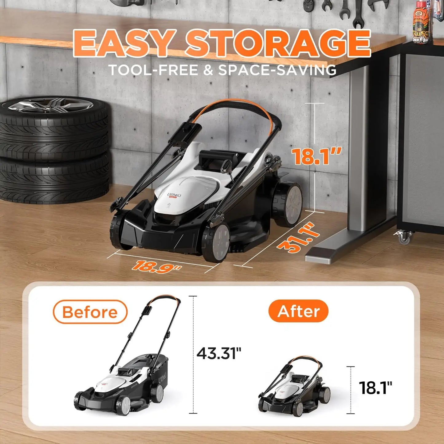 18 Inch Cordless Electric Lawn Mower Lightweight Brushless 2x20V with 6 Position Height Adjustment