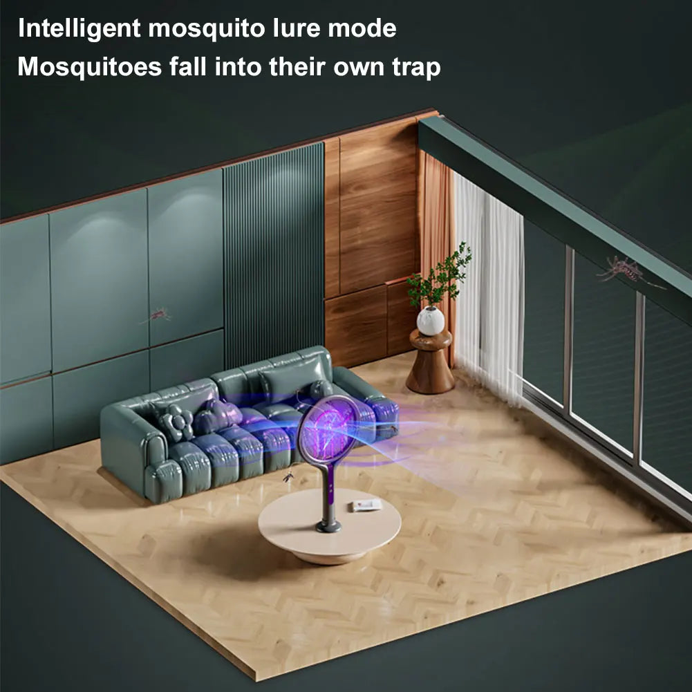 Rotating Head Bug Zapper Racket Rechargeable Mosquito Swatter 2 in 1 Fly Killer and Mosquito Trap Lamp