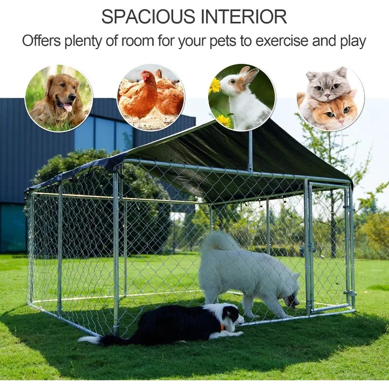 Outdoor Dog Playpen Heavy Duty Dog Kennel House Mesh Dog Cage Pet Kennel Steel Fence with Secure Lock 6.56 Feet by 6.56 Feet