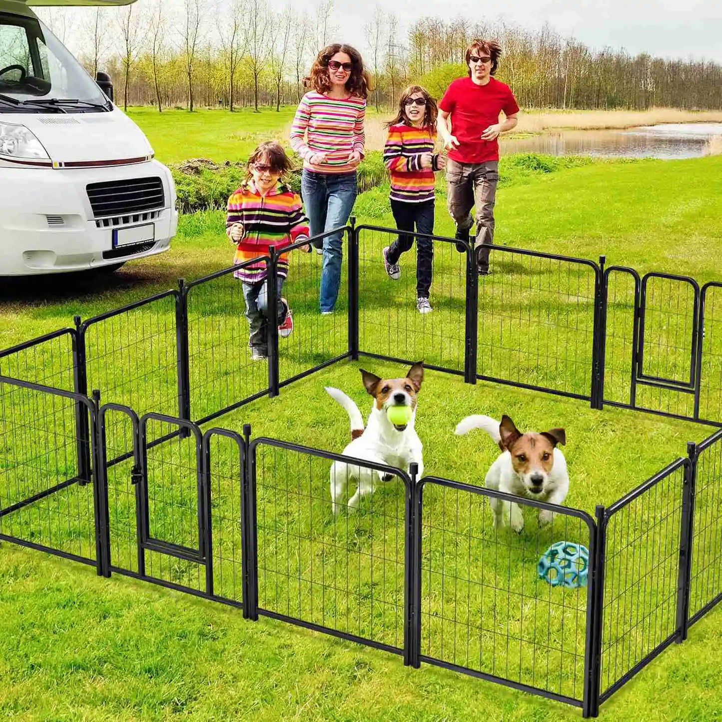 16 Panels 24 Inch Pet Exercise Playpen with Sound Reduction Cover and 2 Clip Metal Dog Puppy Playpen for Indoor Outdoor Use