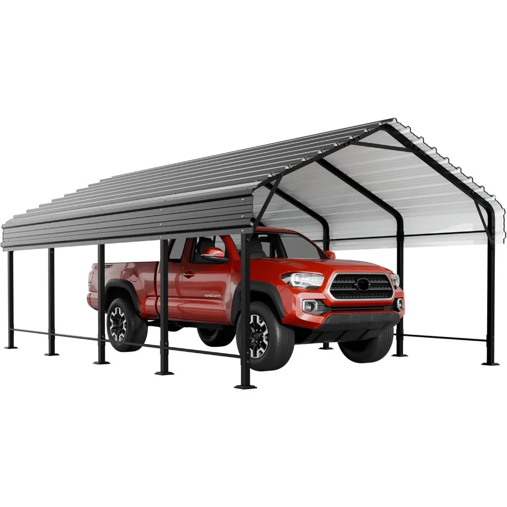 12 x 20 FT Metal Carport, Heavy Duty Carport Canopy w/Galvanized Steel Roof, Outdoor Car Tent Metal Garage Shelter