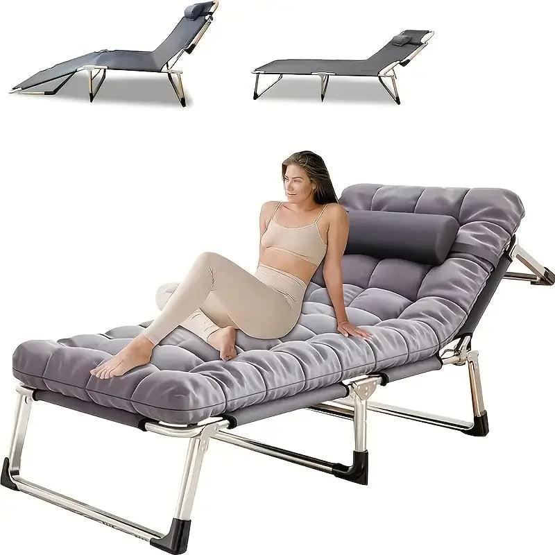 Folding Camping Cot for Adults, 5 Positions Adjustable Outdoor Cot Bed, Lounge Chair Cot, Travel Camp Cots with Mattress