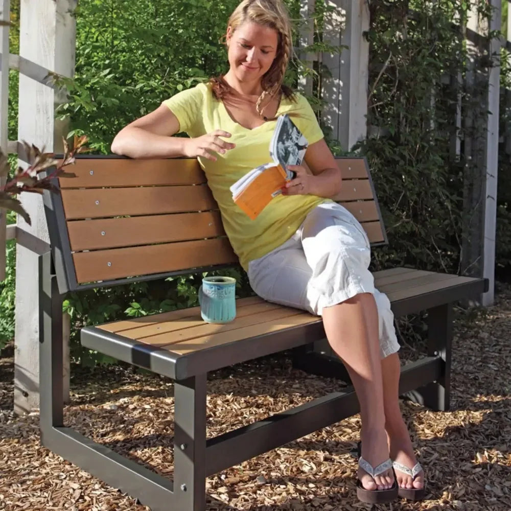 Modern Products Brown Wood Grain Convertible Patio Benches, Outdoor Wooden Picnic Table Garden Bench