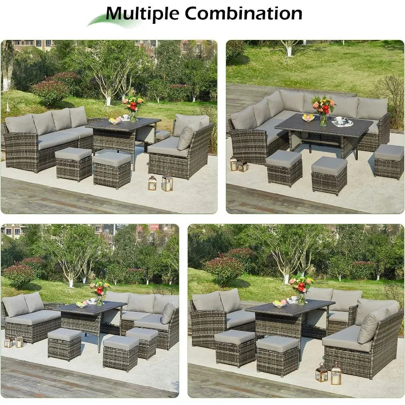 AECOJOY Patio Furniture Set, 7 Pieces Outdoor Patio Furniture with Dining Table&Chair, All Weather Wicker Conversation Set