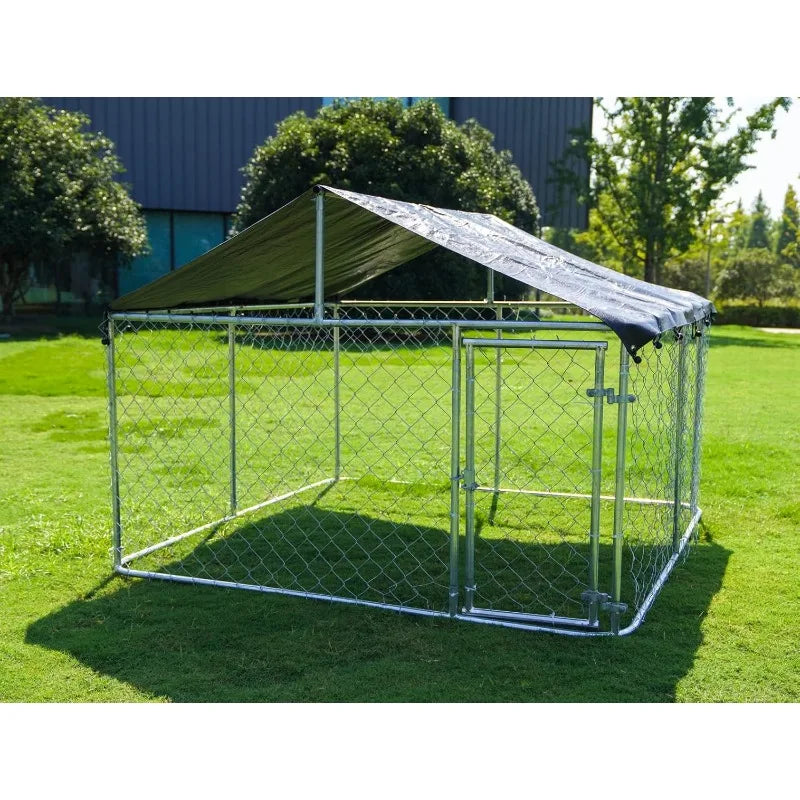 Outdoor Dog Playpen Heavy Duty Dog Kennel House Mesh Dog Cage Pet Kennel Steel Fence with Secure Lock 6.56 Feet by 6.56 Feet