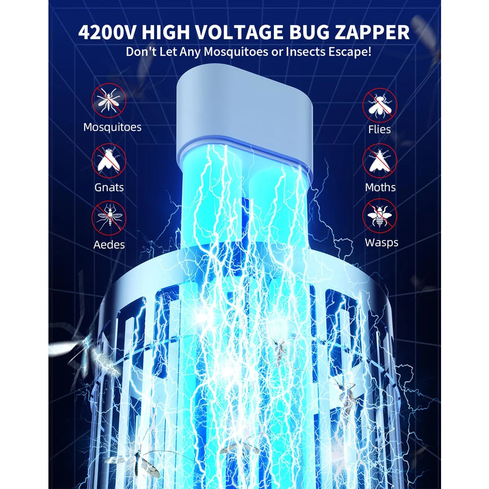 Minimoon Bug Zapper Outdoor Mosquito Zapper with Dual LED Light 4200V Electric Fly Trap 15W IPX4 Insect Trap