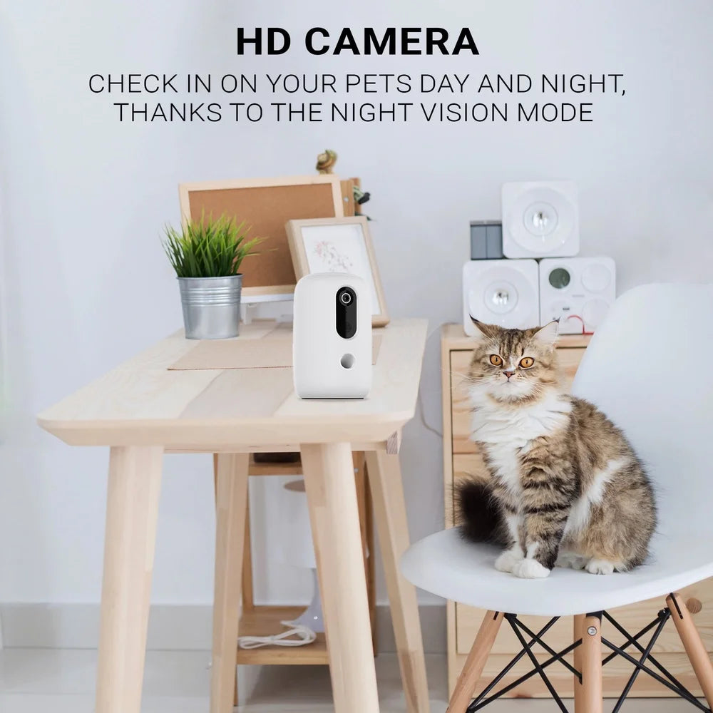 App Enabled Automatic Pet Treat Dispenser with HD Camera for Cats and Dogs Interactive Feeding Motion Sensor Night Vision Two Way Communication