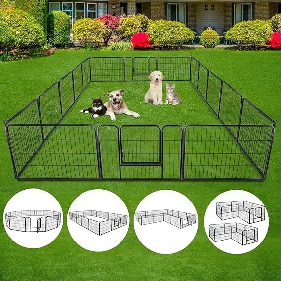 16 Panels Metal Dog Playpen 48 Inch Height Dog Fence Exercise Pen with Doors for Large Medium Small Dogs Rabbits Cats Foldable Pet Enclosure