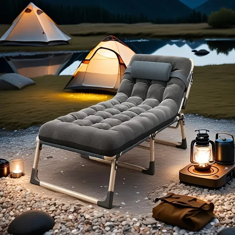 Folding Camping Cot for Adults, 5 Positions Adjustable Outdoor Cot Bed, Lounge Chair Cot, Travel Camp Cots with Mattress