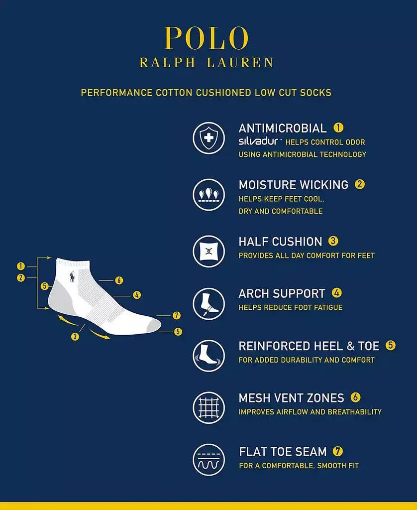 Polo Ralph Lauren Men's 6 Pack Performance Red Pony Low Cut Socks