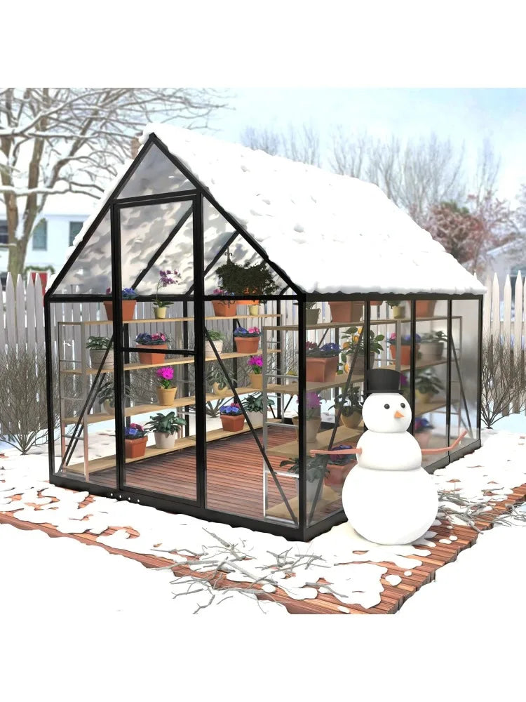6 x 4 FT Polycarbonate Greenhouse, Winter Greenhouses for Outdoors,Outdoor Greenhouse with Roof Air Vent, Heavy Duty Walk-in