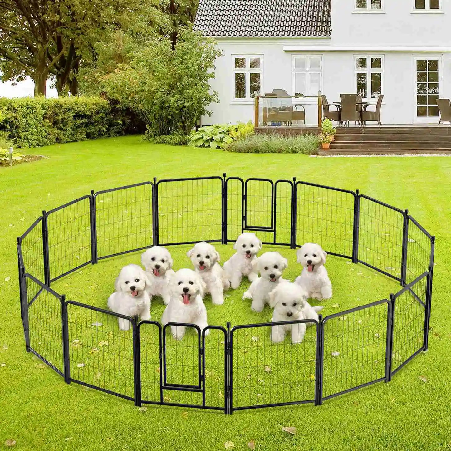 16 Panels 24 Inch Pet Exercise Playpen with Sound Reduction Cover and 2 Clip Metal Dog Puppy Playpen for Indoor Outdoor Use
