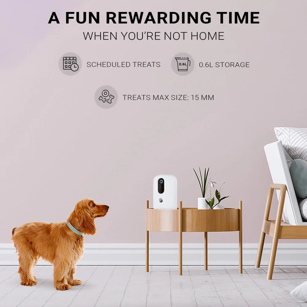 App Enabled Automatic Pet Treat Dispenser with HD Camera for Cats and Dogs Interactive Feeding Motion Sensor Night Vision Two Way Communication