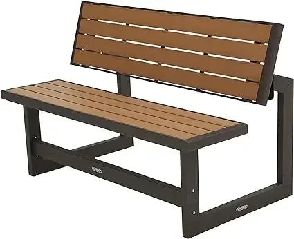 Modern Products Brown Wood Grain Convertible Patio Benches, Outdoor Wooden Picnic Table Garden Bench