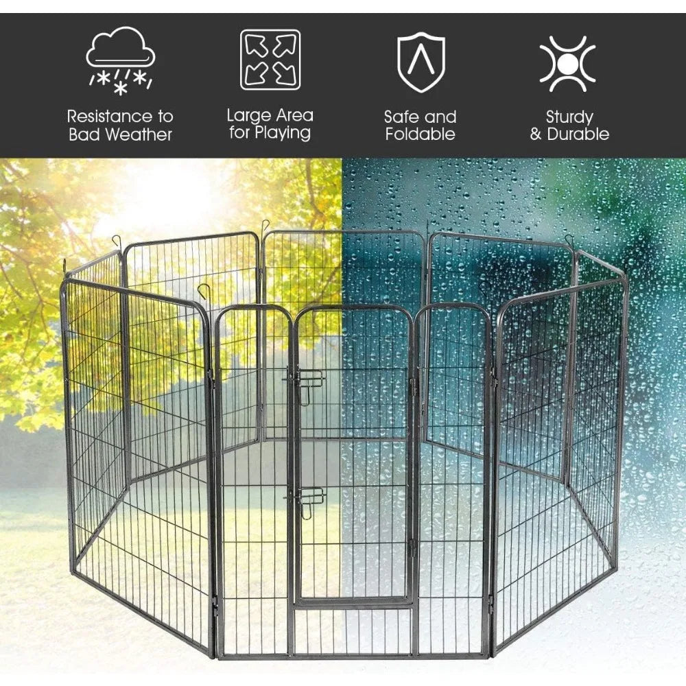 16 Panels Metal Dog Playpen 48 Inch Height Dog Fence Exercise Pen with Doors for Large Medium Small Dogs Rabbits Cats Foldable Pet Enclosure