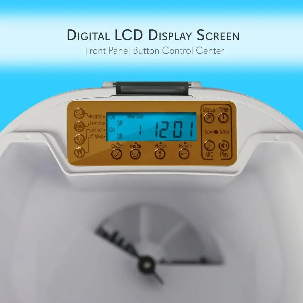 Smart Automatic Pet Feeder Programmable Digital Dispenser with Voice Message Playback Adjustable Food Amount and Frequency LCD Display