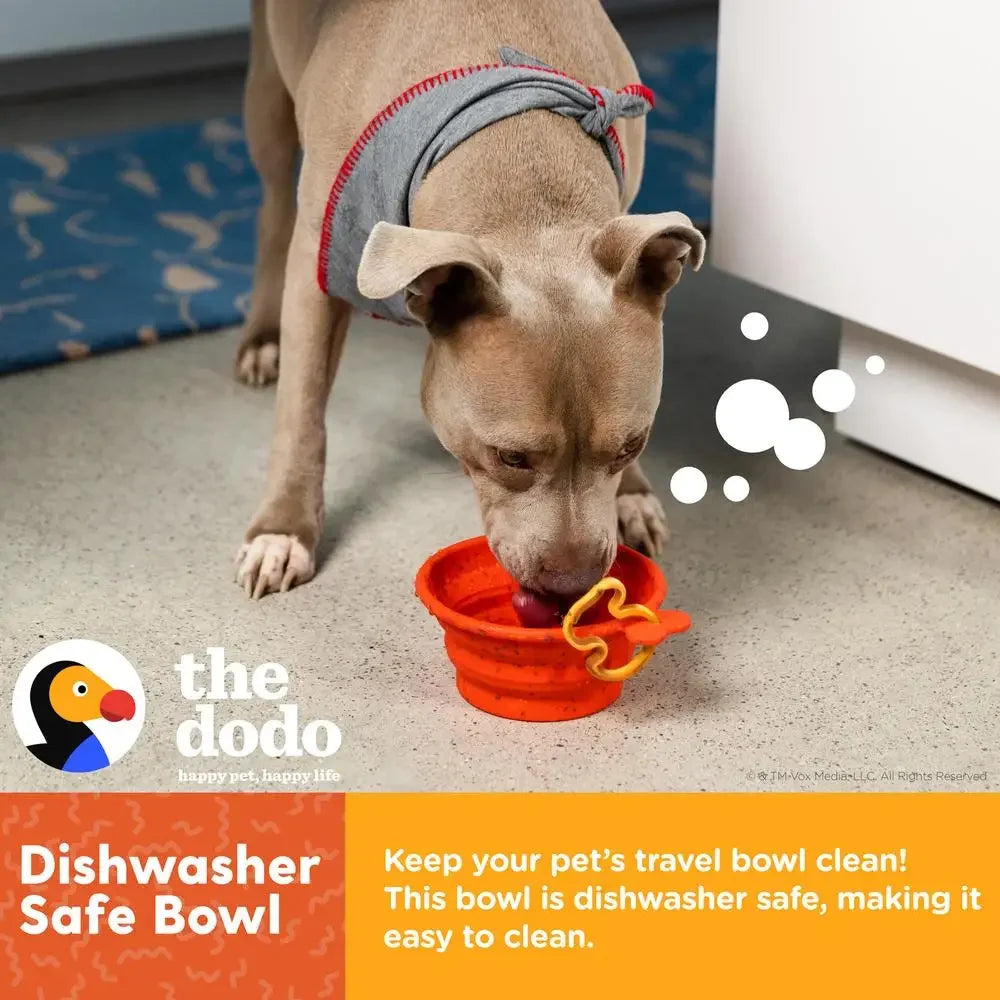 Collapsible Red Silicone Dog Bowl with Bird Carabiner Travel BPA Free Pet Food Water Dish Portable Clip On Bowl Dishwasher Safe